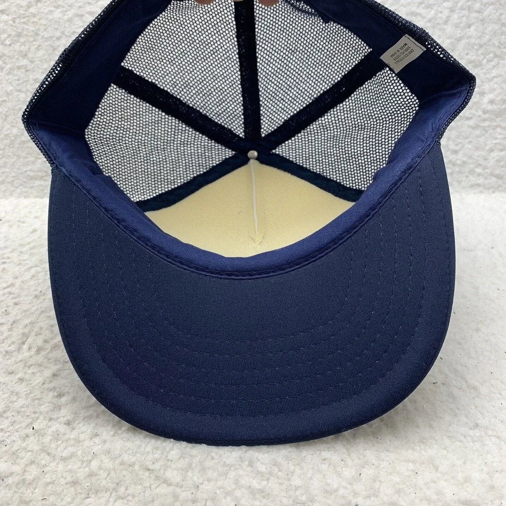 VTG ABC Trucker Hat Mens Snapback Foam Mesh Blue White Arrow Building Center Dad